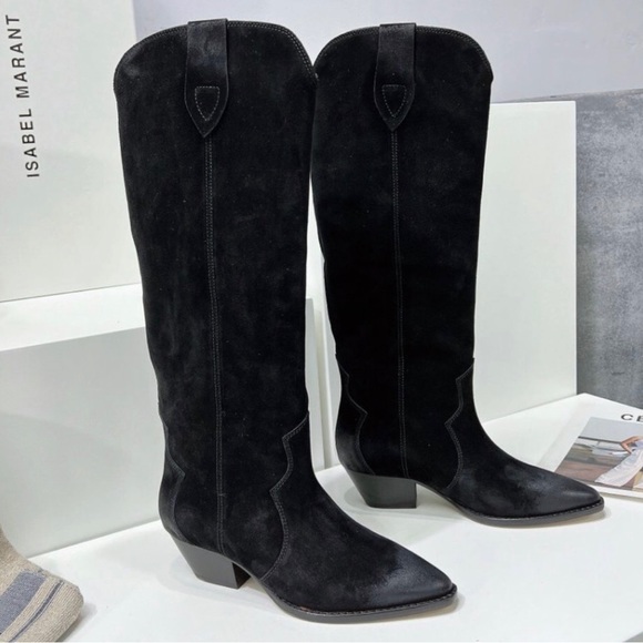 Isabel Marant Denvee tall suede pointed Western boots Black - Picture 2 of 8